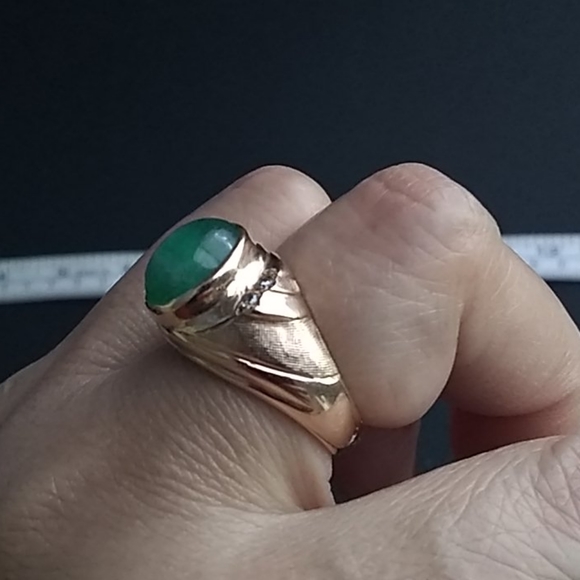 14K JADE / DIAMOND RING - Picture 8 of 8